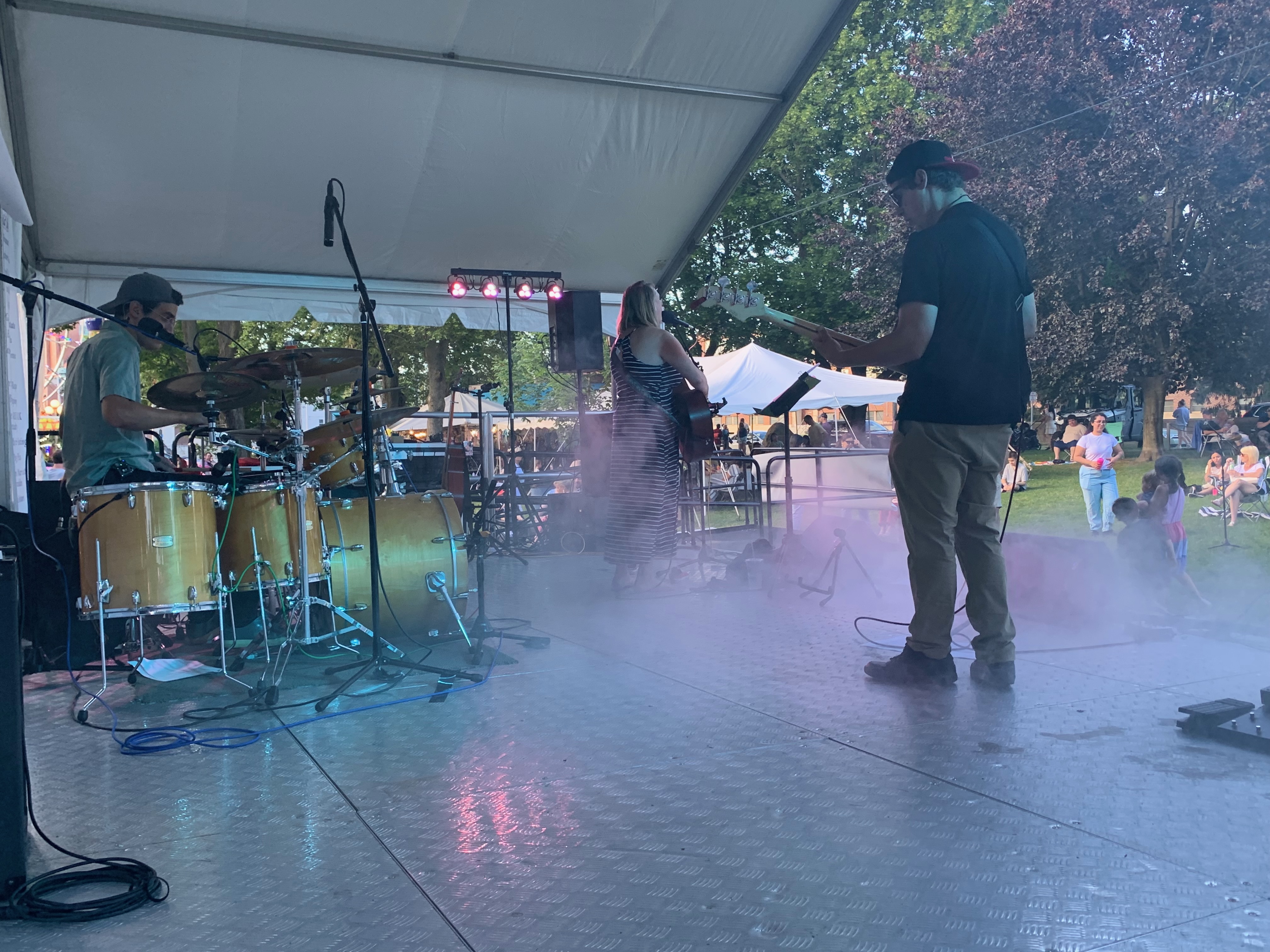 Band on stage with fog